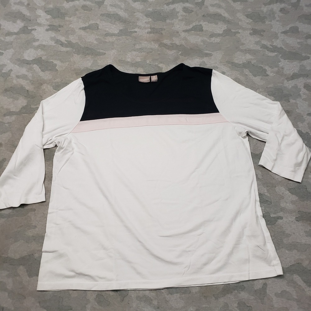 Chico's Top Women 3 White Colorblock Pullover 3/4 Sleeve Minimalist